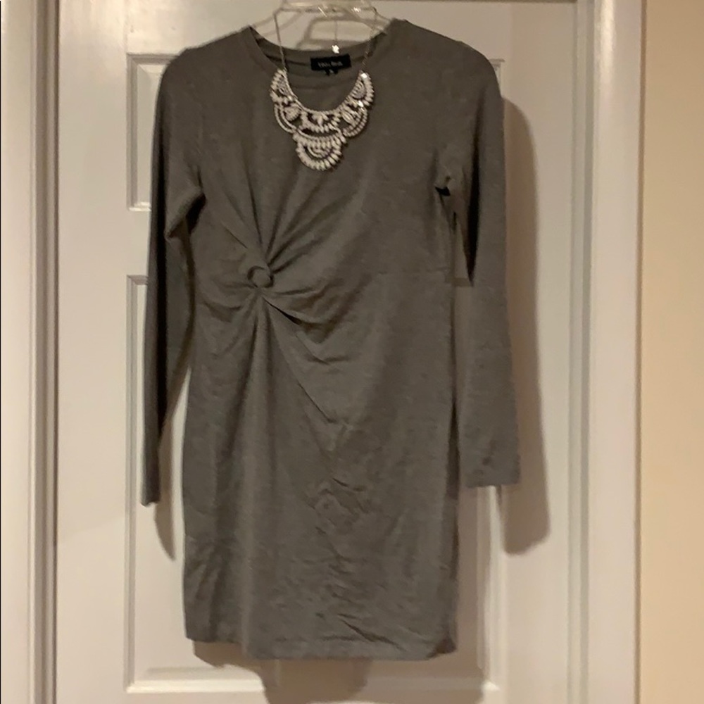 Grey twist front long sleeve dress